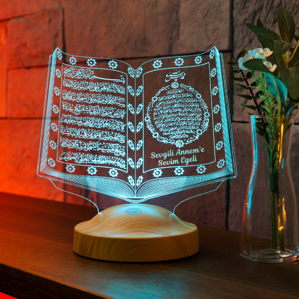 Dini Hediye, Kuran-ı Kerim Lamba, Anneye Hediye, İsimli Dini Hediye Kişiye Özel 3d Led Lamba 