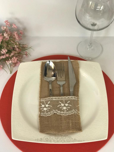 Dantelli Jüt Çatal Kaşık Bıçak Kılıfı