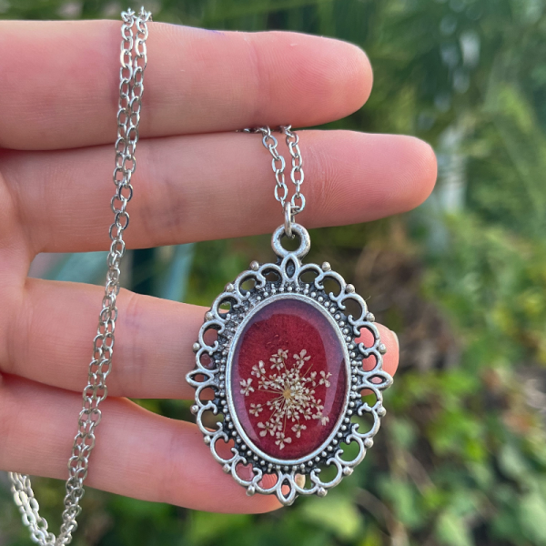 Gerçek Kır Çiçeği Gümüş Kaplama Vintage Kolye