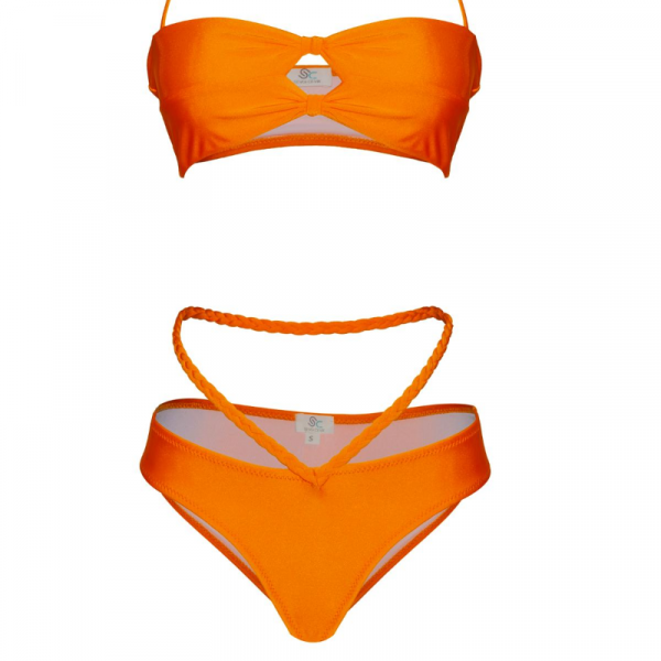 Selene-oranj Örgülü Straplez Bikini Takımı