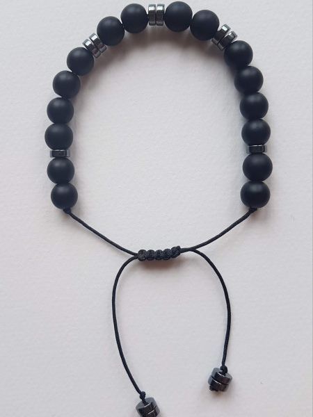 Doğal Siyah Mat Oniks Taşı ve Hematit Boncuklu El Yapımı Unisex Bileklik