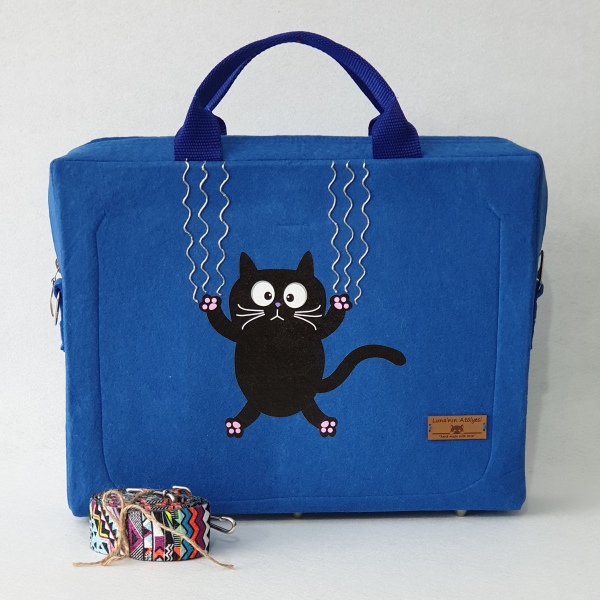 Düşen Kedi Laptop Çantası -Saks Mavi-