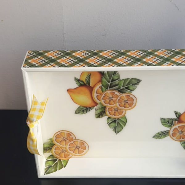 Lımon Desenlı Dıkdortgen Tepsı