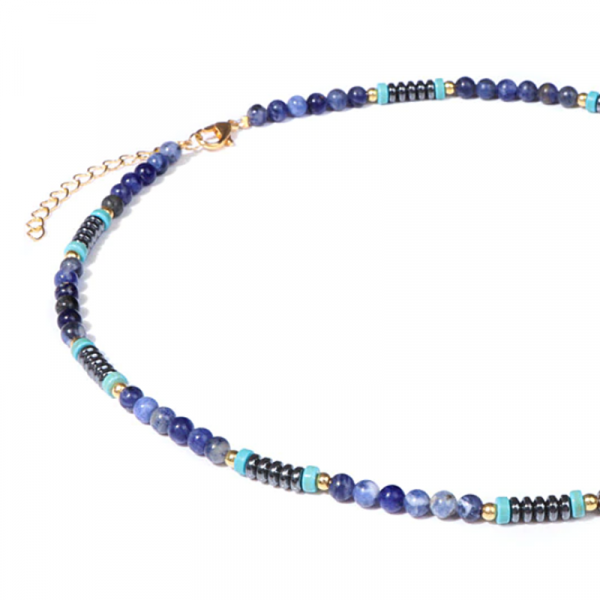 Sodalit- Hematit- Turkuaz Doğal Taş Tasarım Unisex Kolye- Balance Jewelry