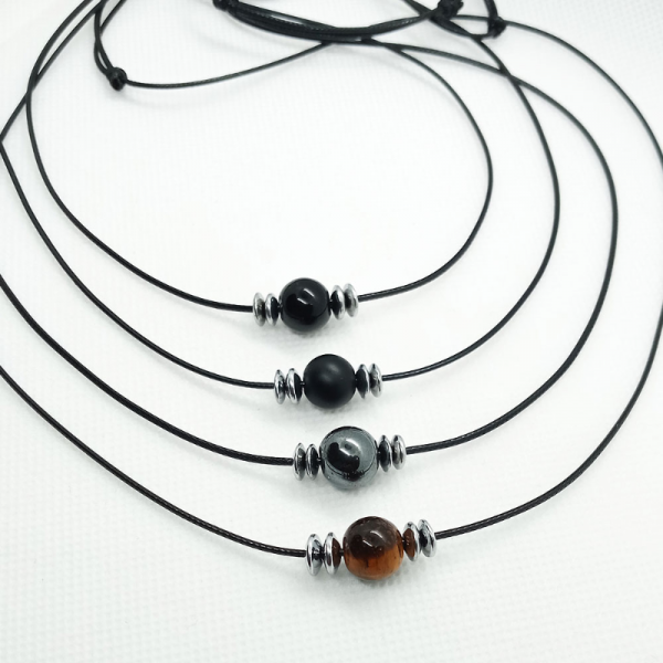 Kore İpli 10 Mm Doğal Taş Erkek Kolyesi- Ayarlanabilir- Balance Jewelry