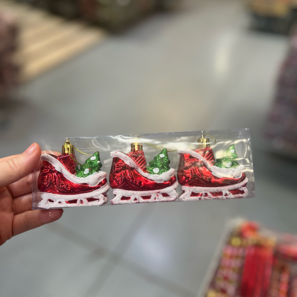 3lü Ayakkabı Yılbaşı Süs Noel Yeniyıl İpli Ağaç Süsü 
