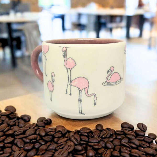 Flamingo Desenli El Yapımı Seramik Kupa