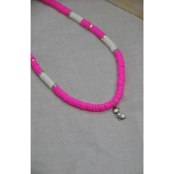 Neon Pembe Kedi Detaylı Fimo Kadın Kolye