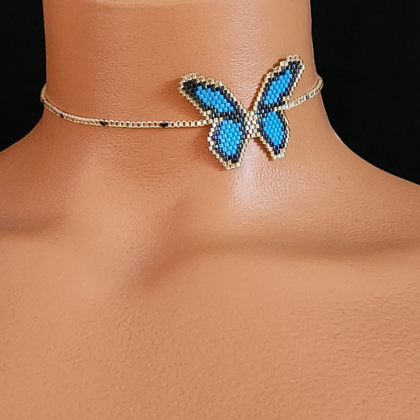Miyuki Mavi Kelebek Choker
