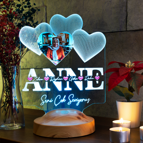 Anneler Günü Hediyesi, Anneye Hediye, Fotoğraflı Hediye, İsim Yazılı Resimli Kişiye Özel 3d Led Lamba