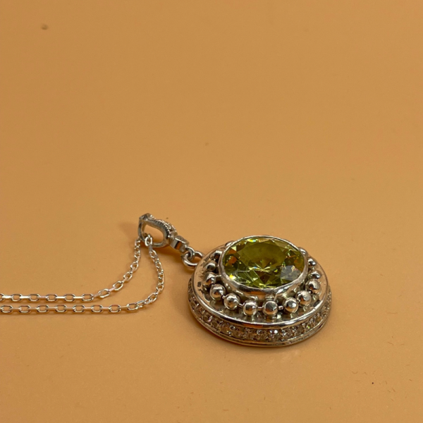 Sarı Zirkon Taşlı Gümüş Kolye 