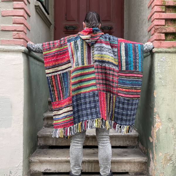 Unisex Nepal Gheri Mavi Turkuaz Panço