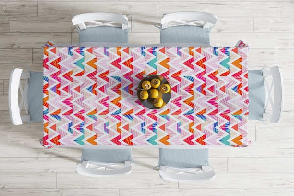 Geometrik Desenli Renkli Zeminli Modern Leke Tutmaz Masa Örtüsü