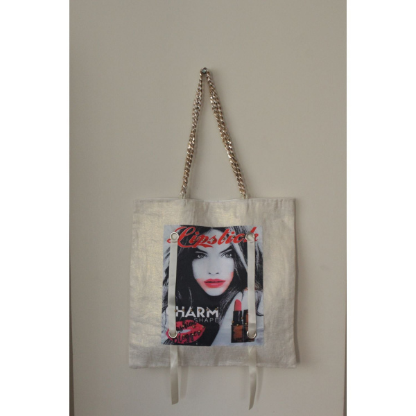 Gold Metal Zımbalı Lipstick Charm Girl Aplikeli Omuz Çantası