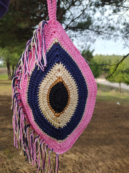 Göz Modeli Pembe Clutch Çanta