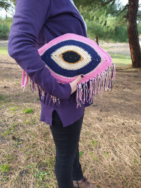 Göz Modeli Pembe Clutch Çanta