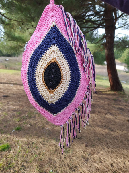 Göz Modeli Pembe Clutch Çanta