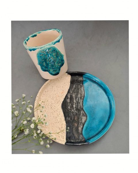 Handmade seramik Fatma'nın  Eli kahve kupa seti 