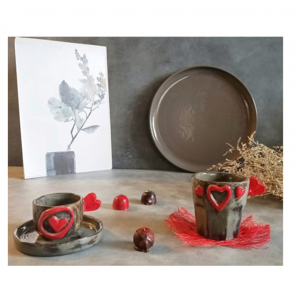 Handmade seramik sevgililer gününe özel ikili kahve kupası