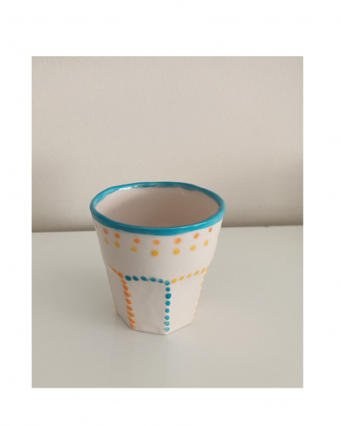 Handmade seramik tasarım mavi renkli nokta latte kupası