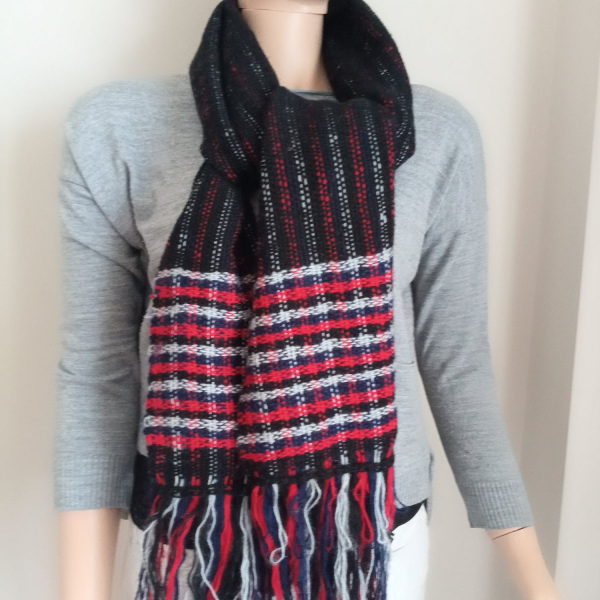 H&GCarpana Şeritli Kırmızı Siyah Kilim Dokuma Şal