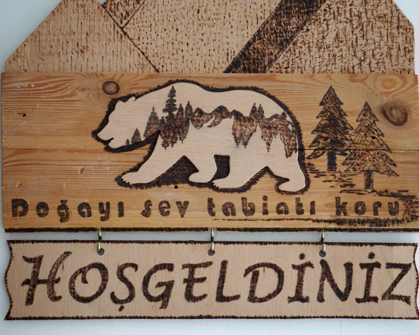 Hoşgeldiniz  Ahşap Duvar Panosu Doğayı Koru Tabiatı Sev