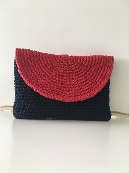İki Renkli Örgü Clutch Çanta
