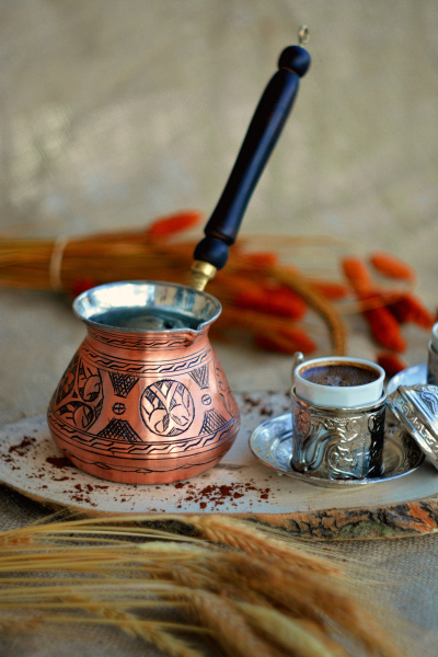 İşlemeli Tombak Bakır Cezve