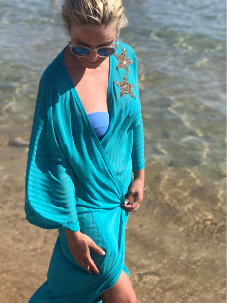 JUSA Yeşil Çizgili Uzun Kimono/Pareo