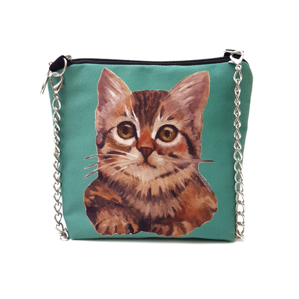Kedi Baskılı Nubuk Çanta