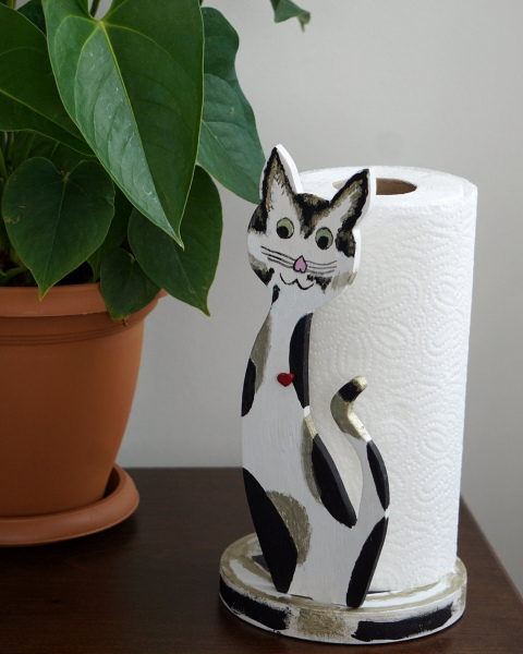 Kedi Kağıt Havluluk Ahşap El Yapımı