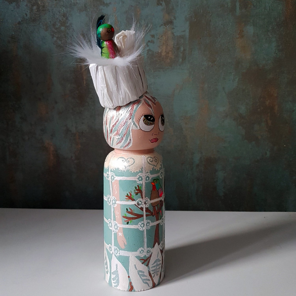 Kiki People _Özel Tasarım Ahşap Bebek, Kuş Kafesi ; 27 cm