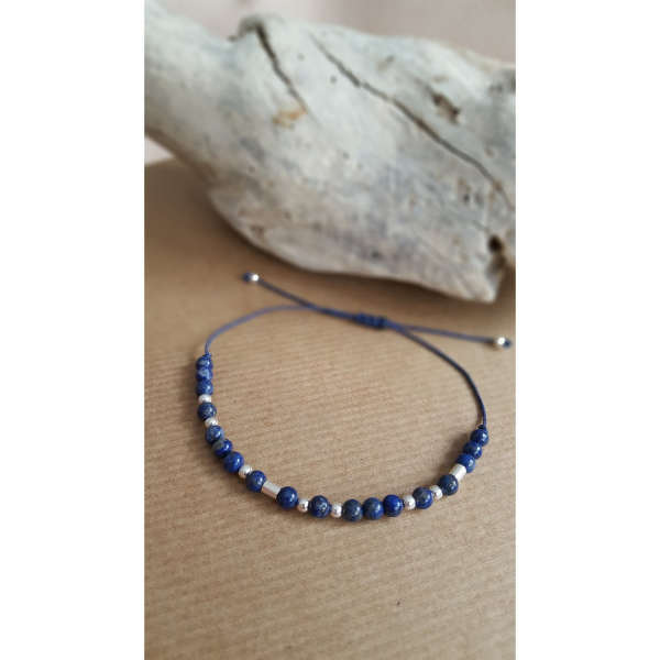 Lapis Lazuli Doğal Taş Gümüş Mors Alfabesi İ Love You Bileklik