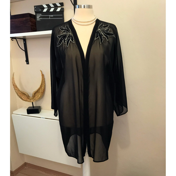 LAVI Siyah Şifon Kimono/Pareo