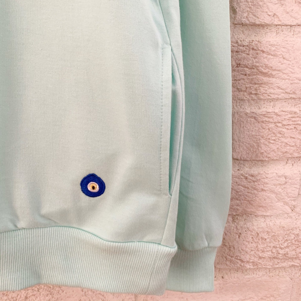 Mint Yeşili Spor Sırtı Uykulu Kız Kapşonlu Sweatshirt