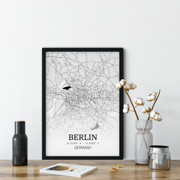 Modern Berlin Şehir Tablosu Siyah Beyaz Çerçeveli
