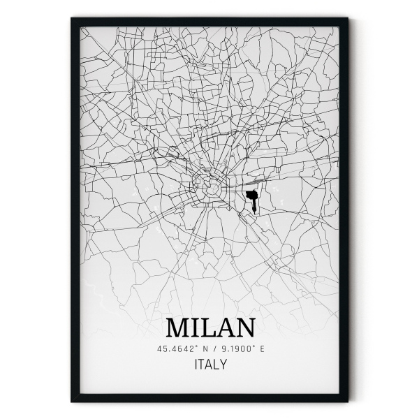 Modern Milan Şehir Tablosu Siyah Beyaz Çerçeveli
