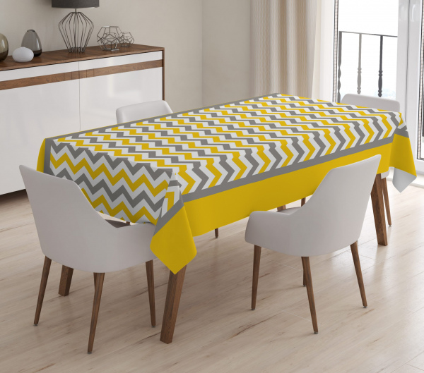 RealHomes Zigzag Desenli Dijital Baskılı 3D Masa Örtüsü