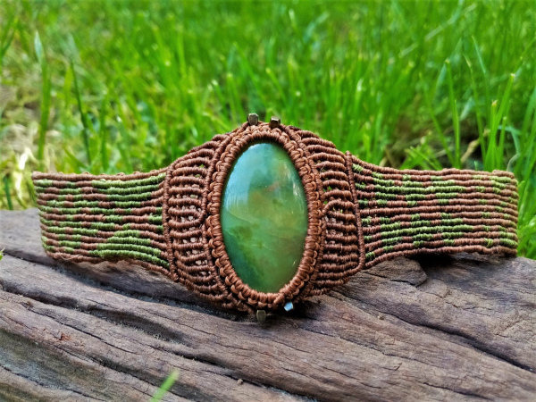 Tribal Yeşil Opal Taşlı Makrome Bileklik 