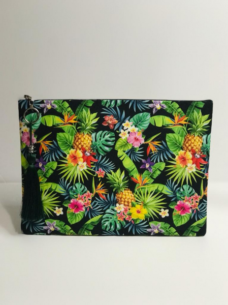 Tropikal Desen Clutch Çanta