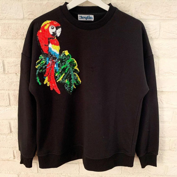 Tropikal Papağan Tasarım Sweatshirt