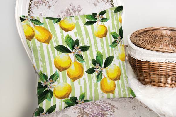 Yeşil Zeminli 3 Boyutlu Limon Desenli Yastık Kırlent Kılıfı