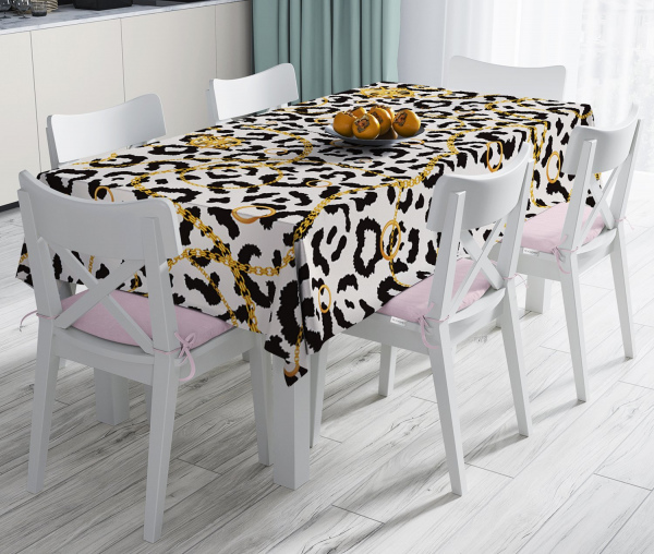 Zebra Desenli Altın Detaylı Modern Leke Tutmaz Masa Örtüsü